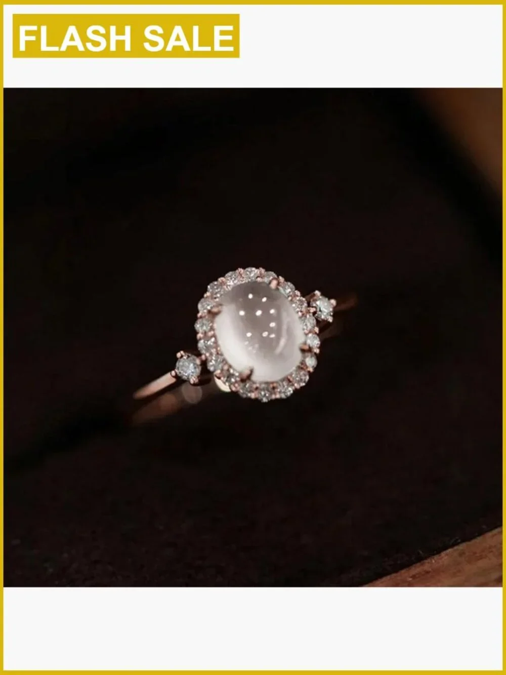 Raw Rainbow Moonstone Ring 14K Rose Gold Plated 925 Sterling Silver Size 9